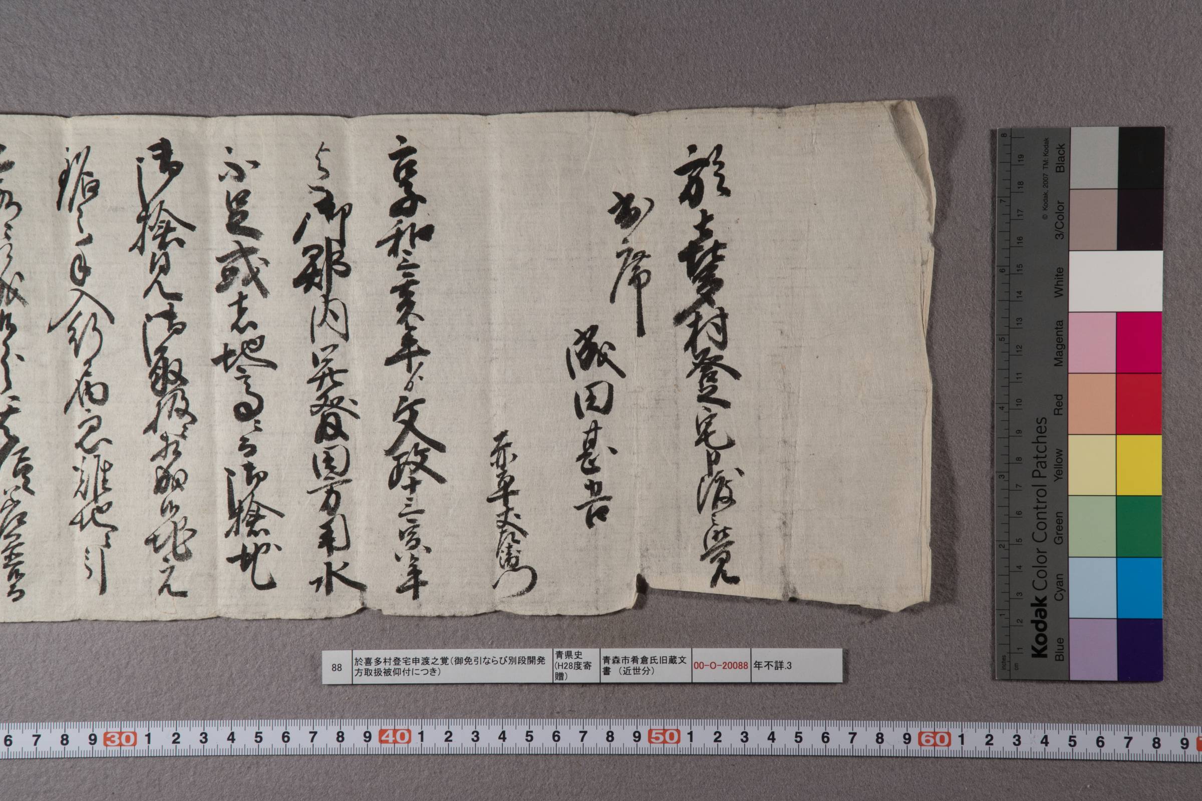 於喜多村登宅申渡之覚(御免引ならび別段開発方取扱被仰付につき)