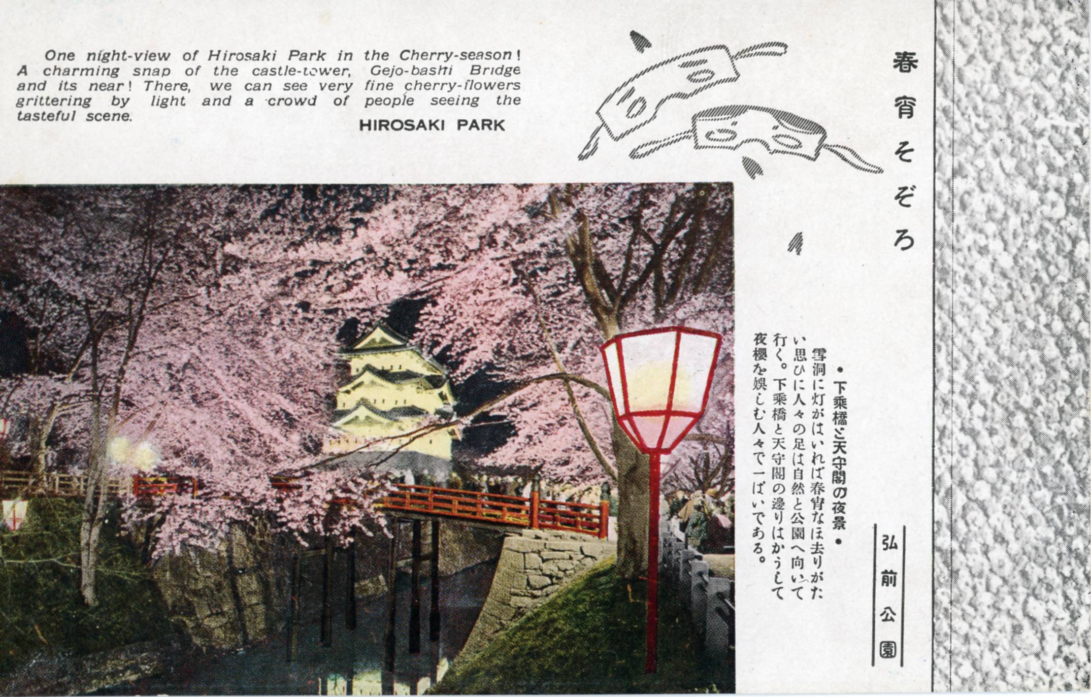 絵ハガキ(国宝弘前城と桜花)